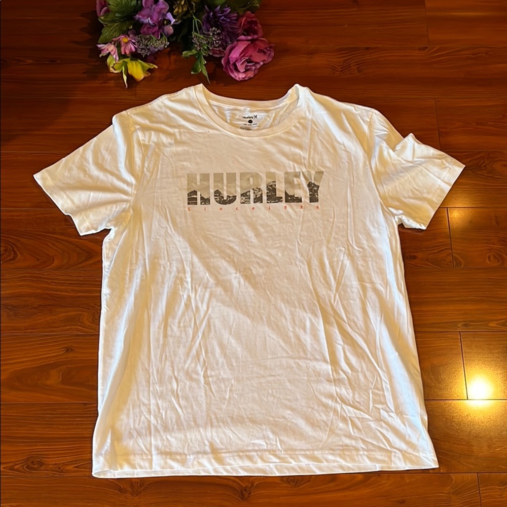Hurley White Short Sleeve Tee Classic Crew Neck Size Large